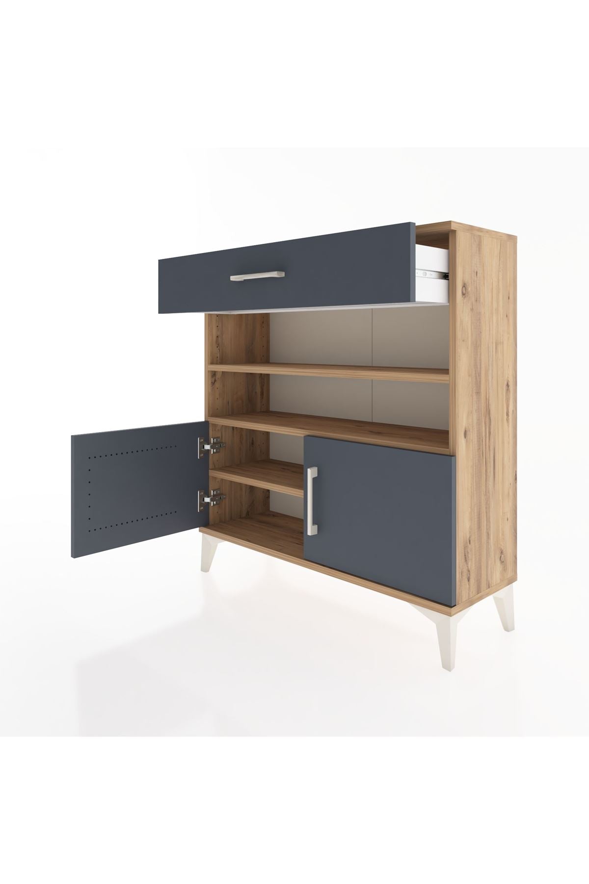 Arges Şifonyer 3 Raflı Tek Çekmeceli 2 Kapaklı 88x30x96 Çam-Antrasit