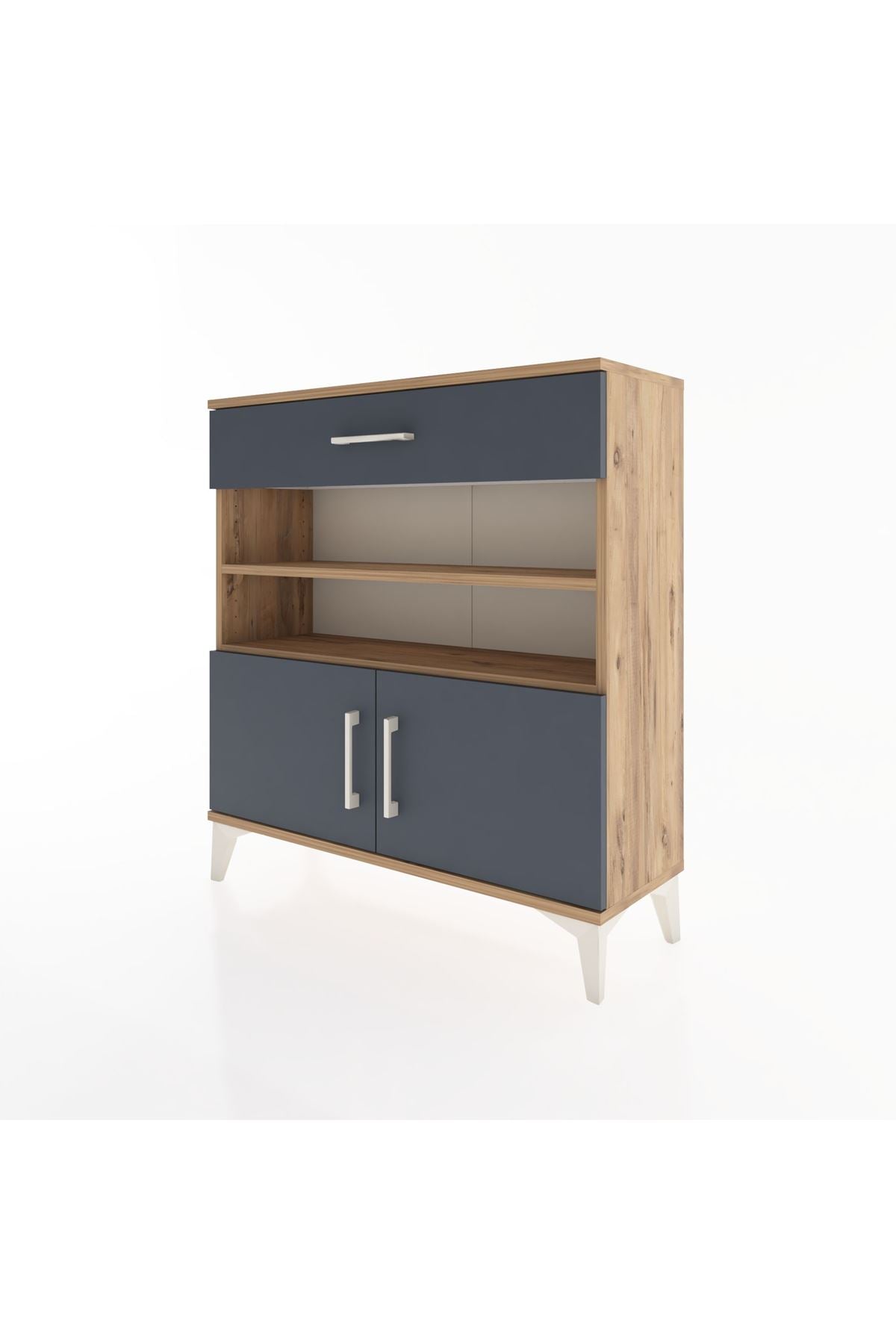 Arges Şifonyer 3 Raflı Tek Çekmeceli 2 Kapaklı 88x30x96 Çam-Antrasit