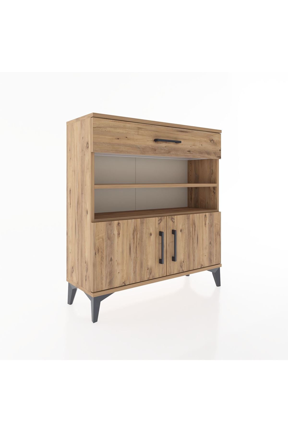 Arges Şifonyer 3 Raflı Tek Çekmeceli 2 Kapaklı 88x30x96 Çam-Çam