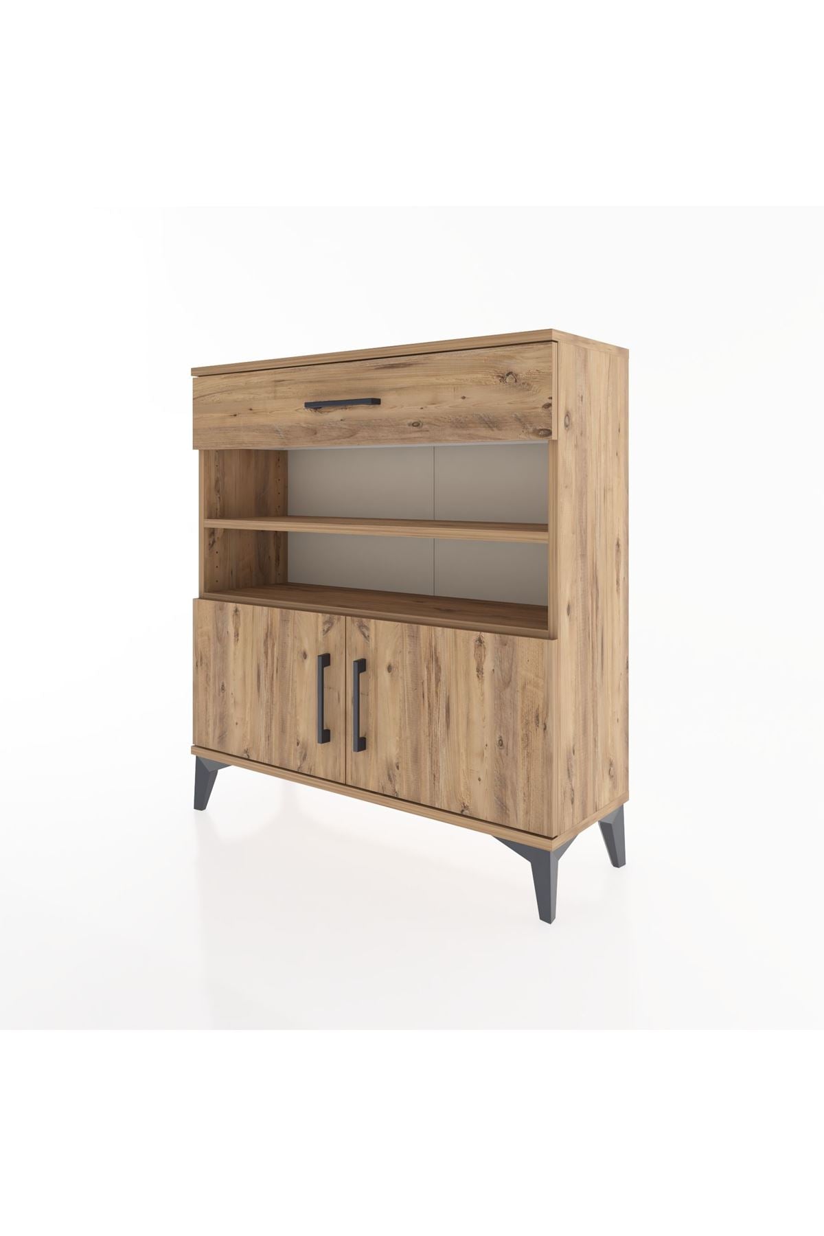 Arges Şifonyer 3 Raflı Tek Çekmeceli 2 Kapaklı 88x30x96 Çam-Çam