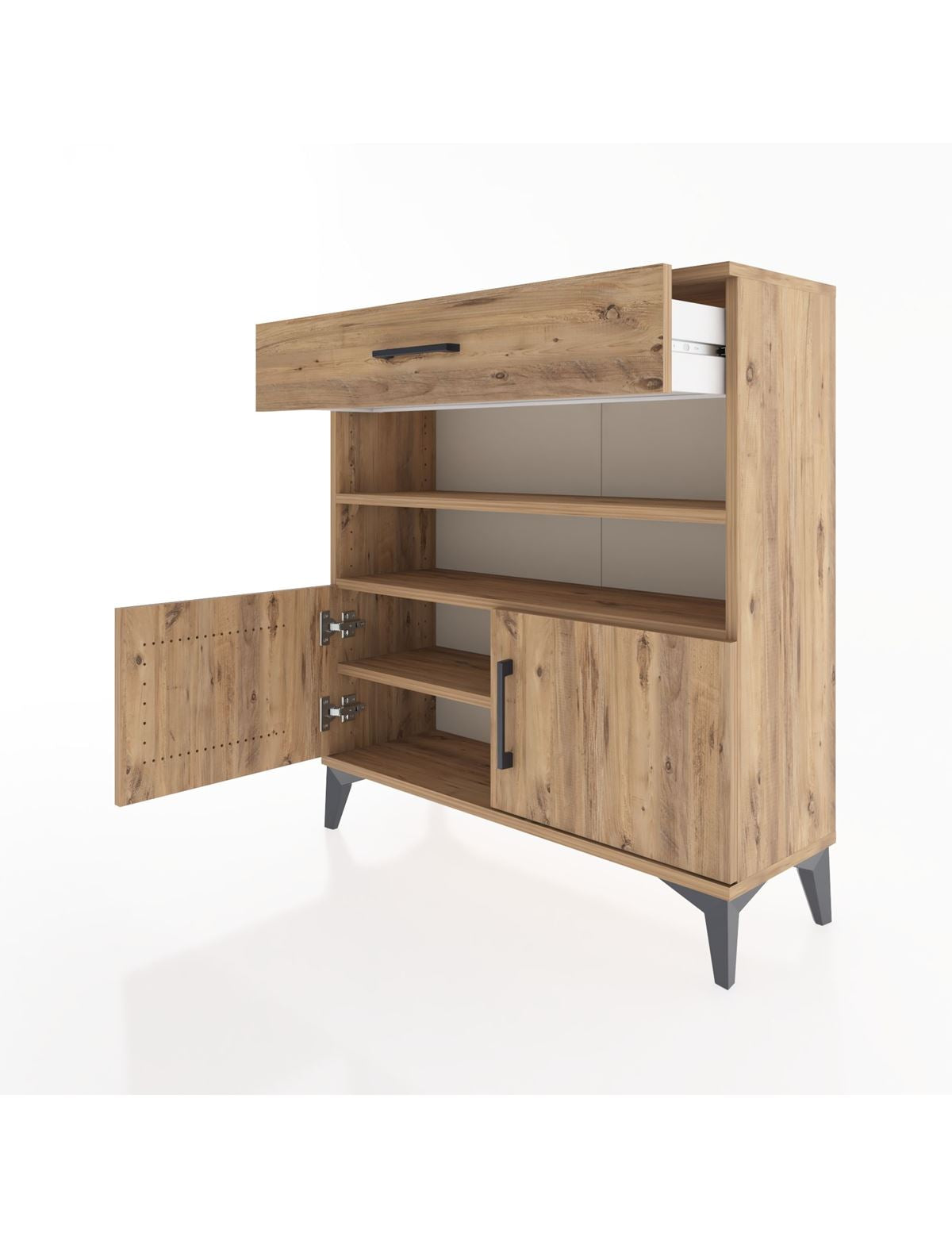 Arges Şifonyer 3 Raflı Tek Çekmeceli 2 Kapaklı 88x30x96 - S04M026V9A