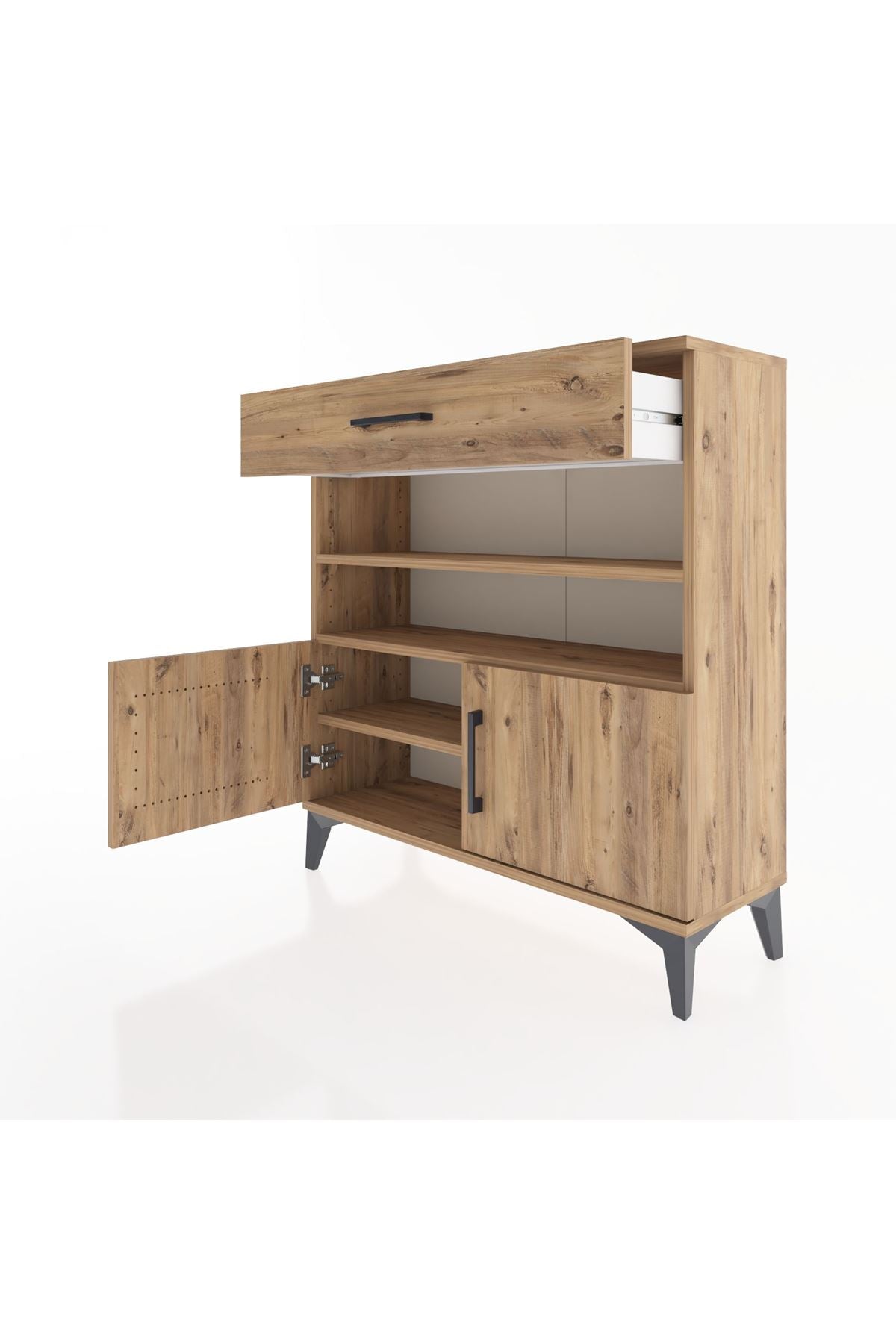 Arges Şifonyer 3 Raflı Tek Çekmeceli 2 Kapaklı 88x30x96 Çam-Çam