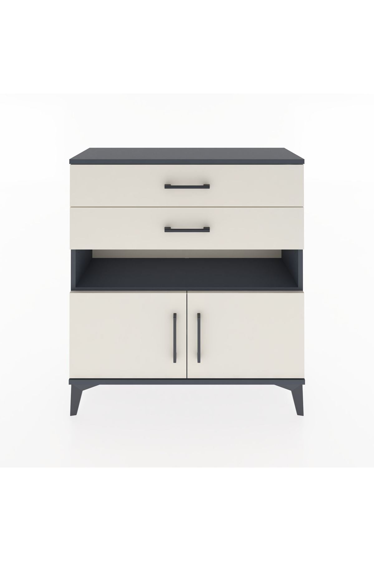 Arges Şifonyer 2 Raflı 2 Çekmeceli 2 Kapaklı 88x30x96 Antrasit-Aytaşı