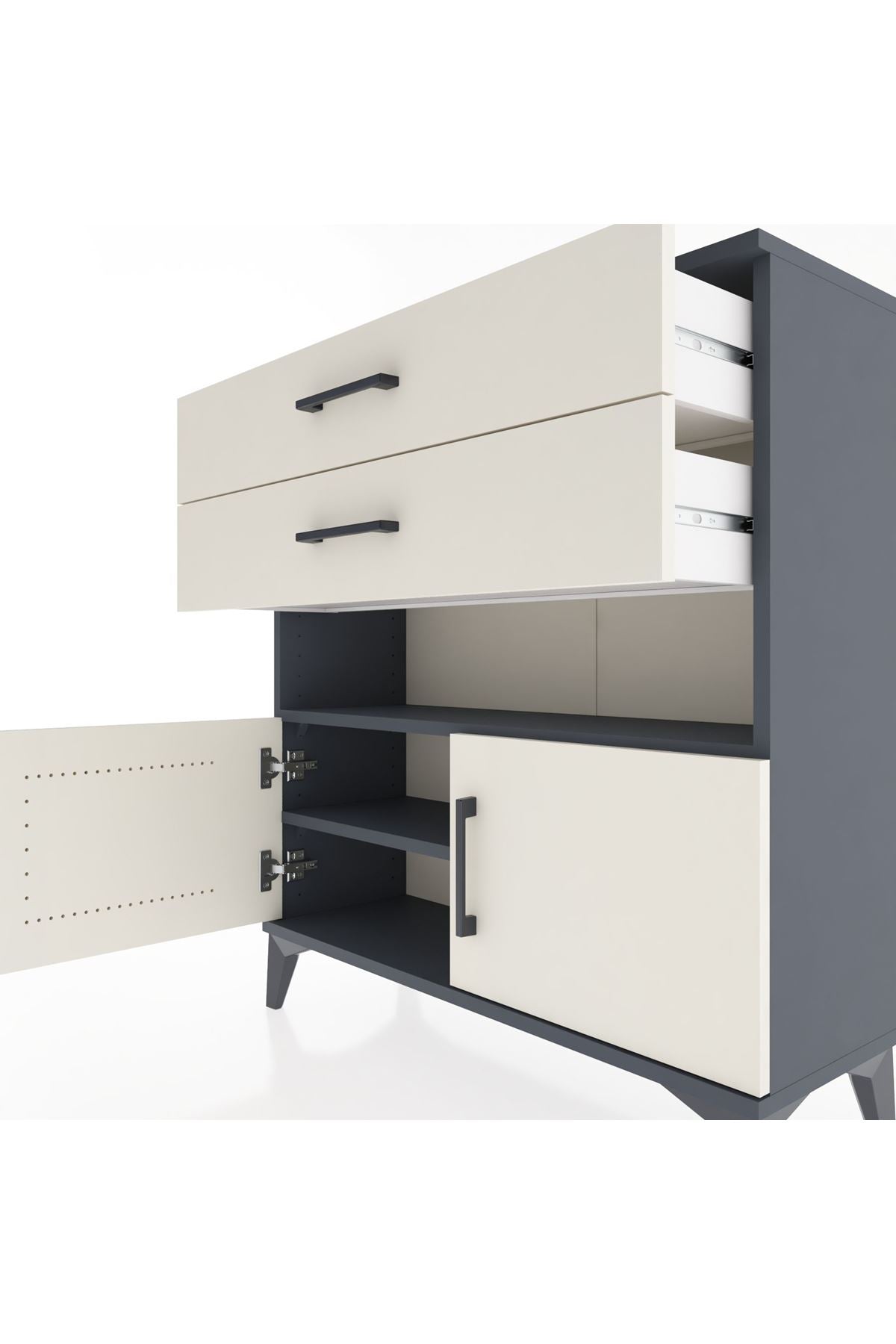 Arges Şifonyer 2 Raflı 2 Çekmeceli 2 Kapaklı 88x30x96 Antrasit-Aytaşı