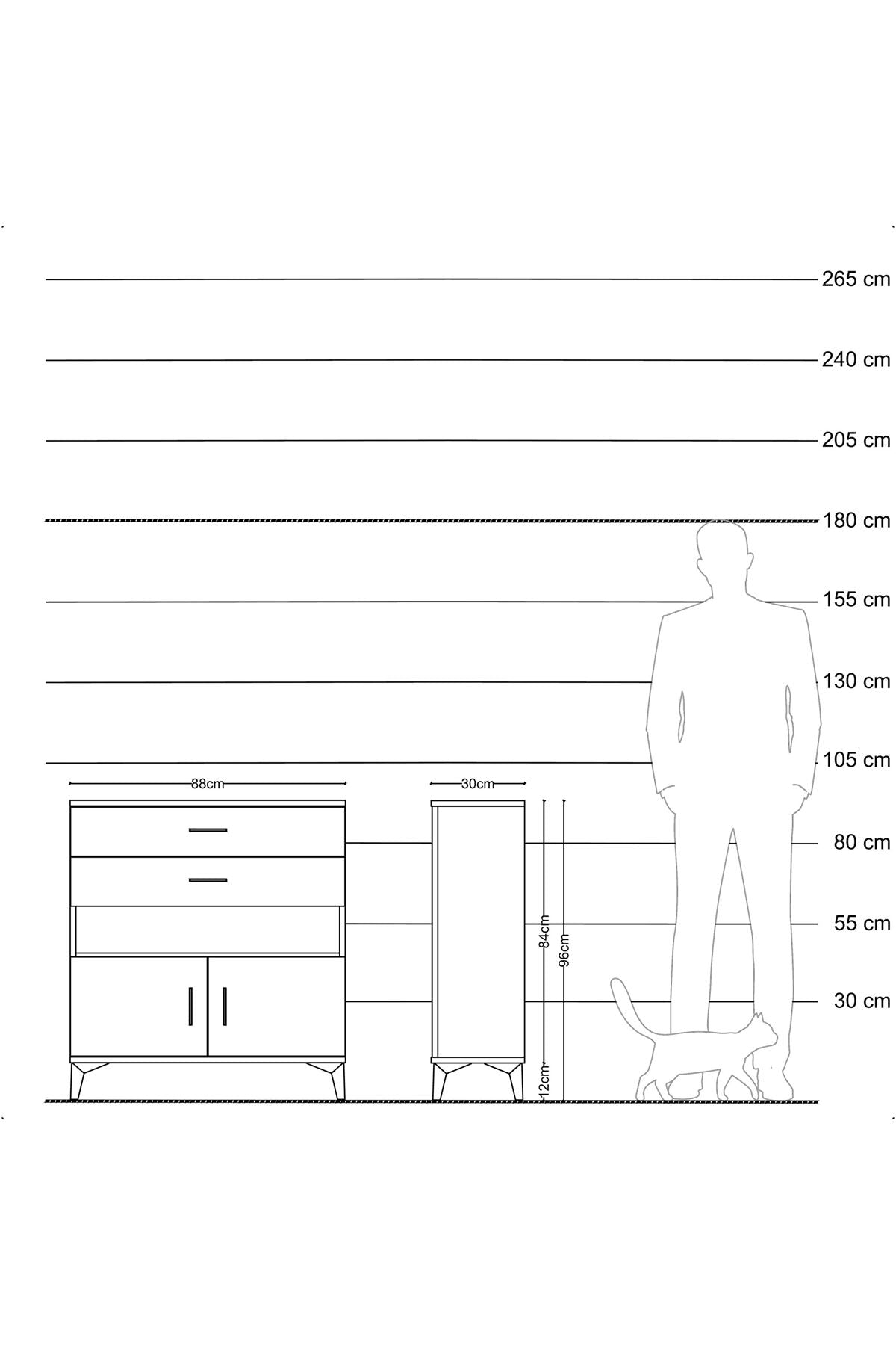 Arges Şifonyer 2 Raflı 2 Çekmeceli 2 Kapaklı 88x30x96 Antrasit-Aytaşı