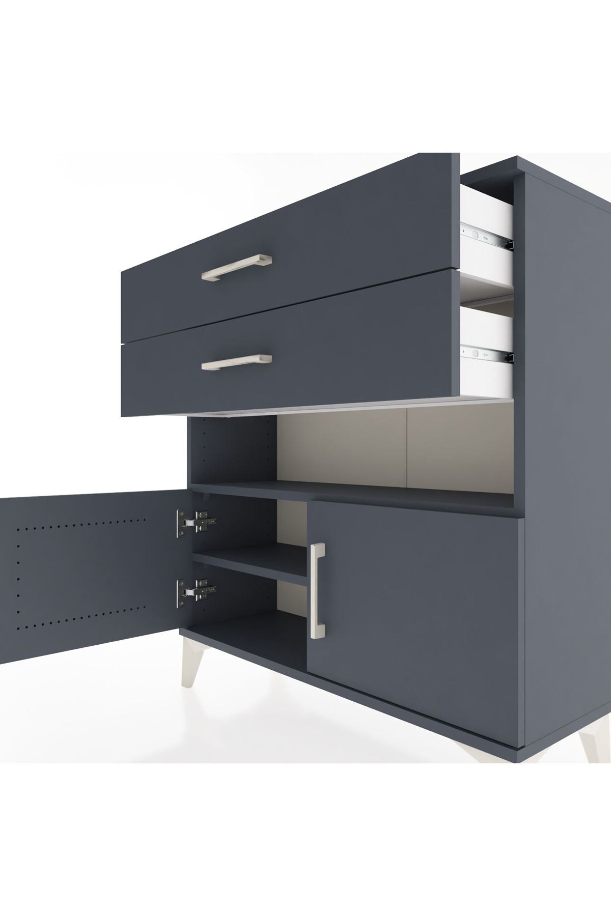 Arges Şifonyer 2 Raflı 2 Çekmeceli 2 Kapaklı 88x30x96 Antrasit-Antrasit