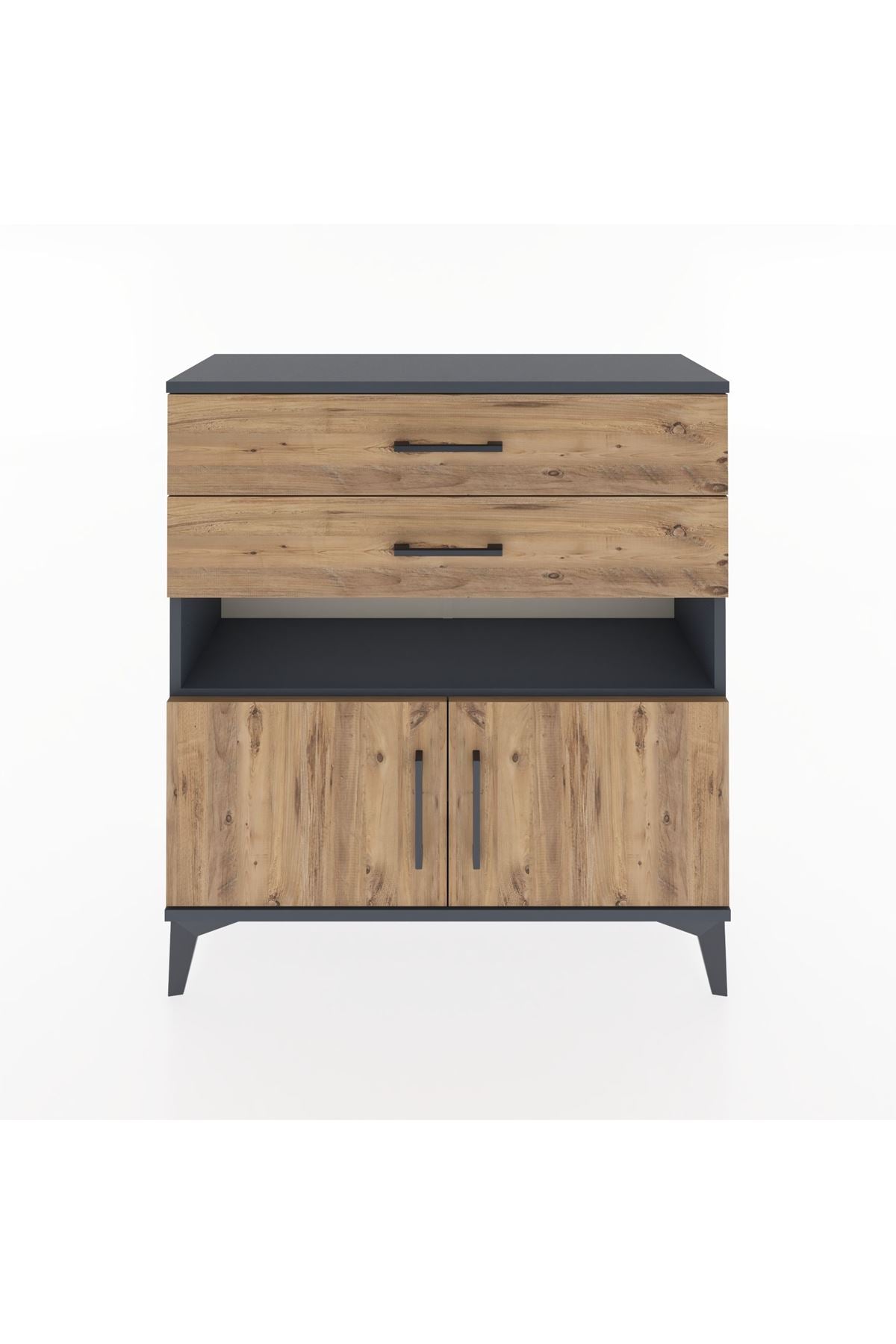 Arges Şifonyer 2 Raflı 2 Çekmeceli 2 Kapaklı 88x30x96 Antrasit-Çam