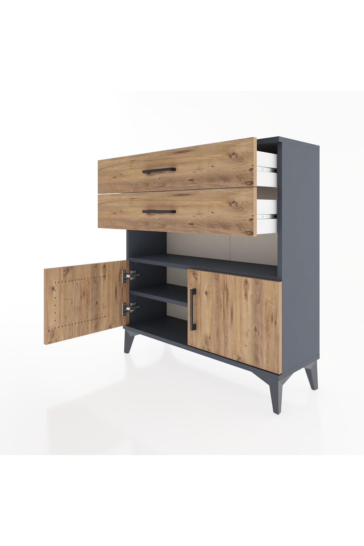 Arges Şifonyer 2 Raflı 2 Çekmeceli 2 Kapaklı 88x30x96 Antrasit-Çam