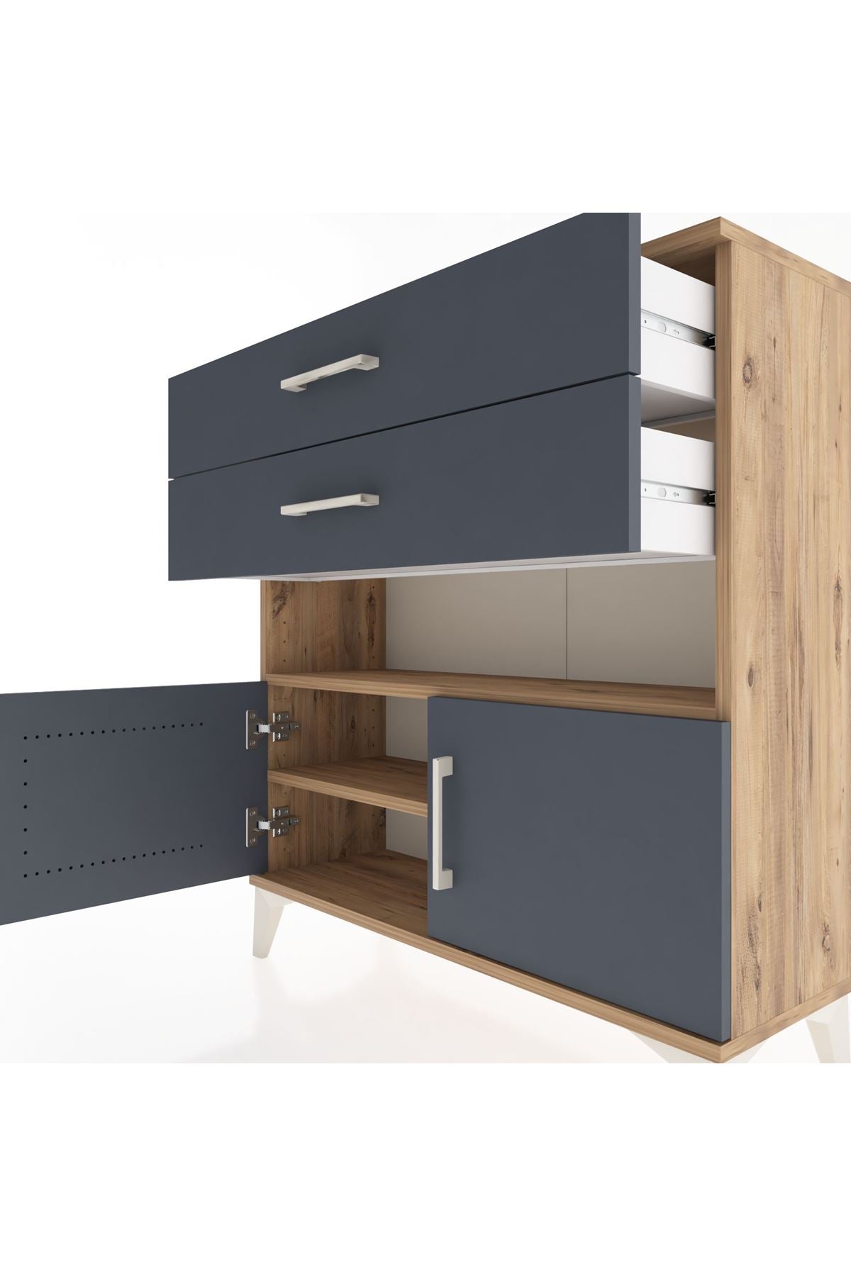 Arges Şifonyer 2 Raflı 2 Çekmeceli 2 Kapaklı 88x30x96 Çam-Antrasit