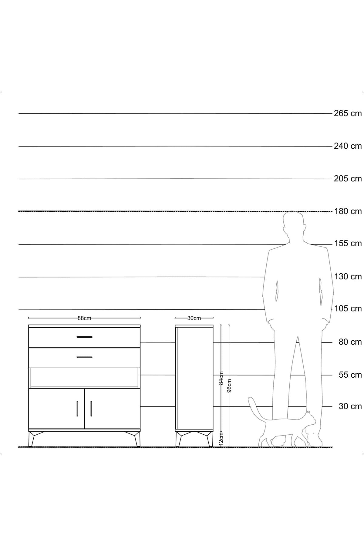 Arges Şifonyer 2 Raflı 2 Çekmeceli 2 Kapaklı 88x30x96 Çam-Antrasit