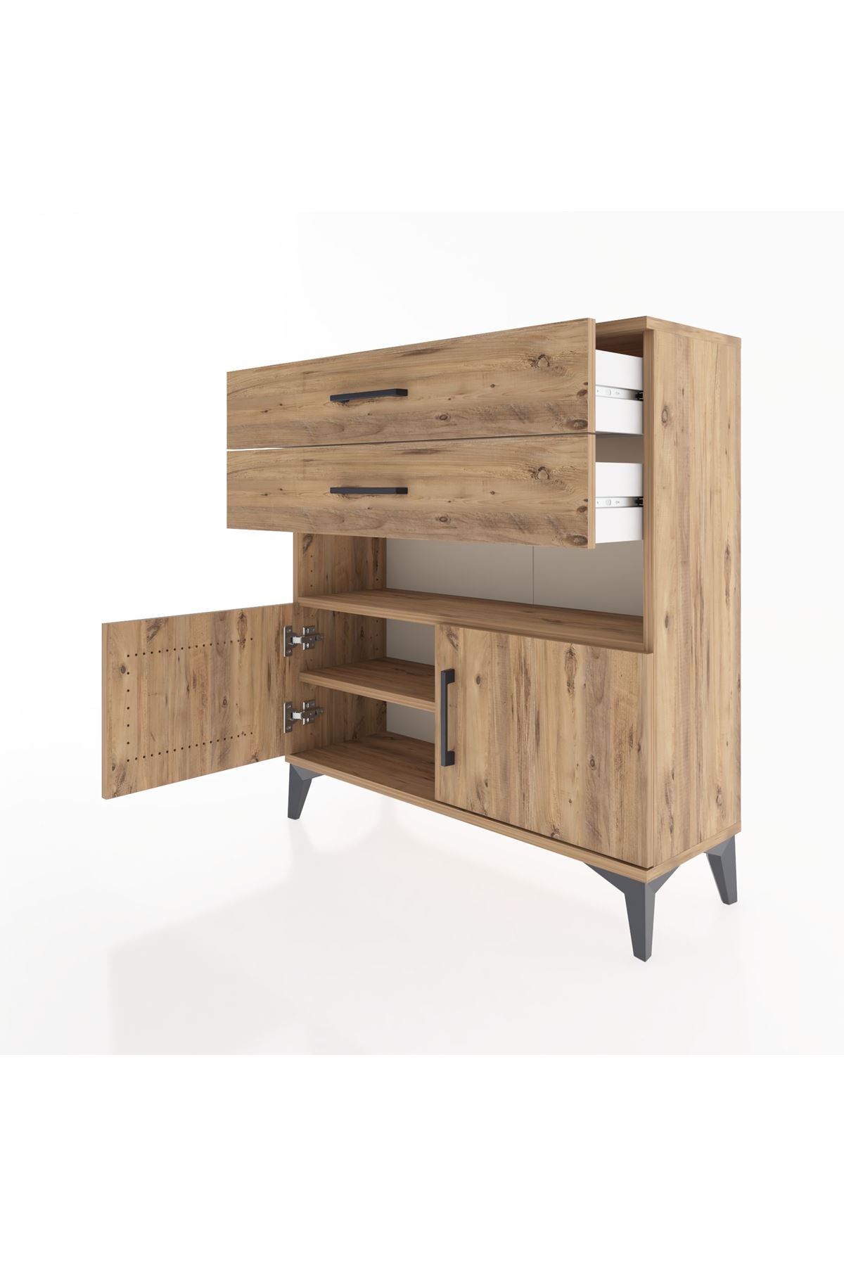 Arges Şifonyer 2 Raflı 2 Çekmeceli 2 Kapaklı 88x30x96 Çam-Çam