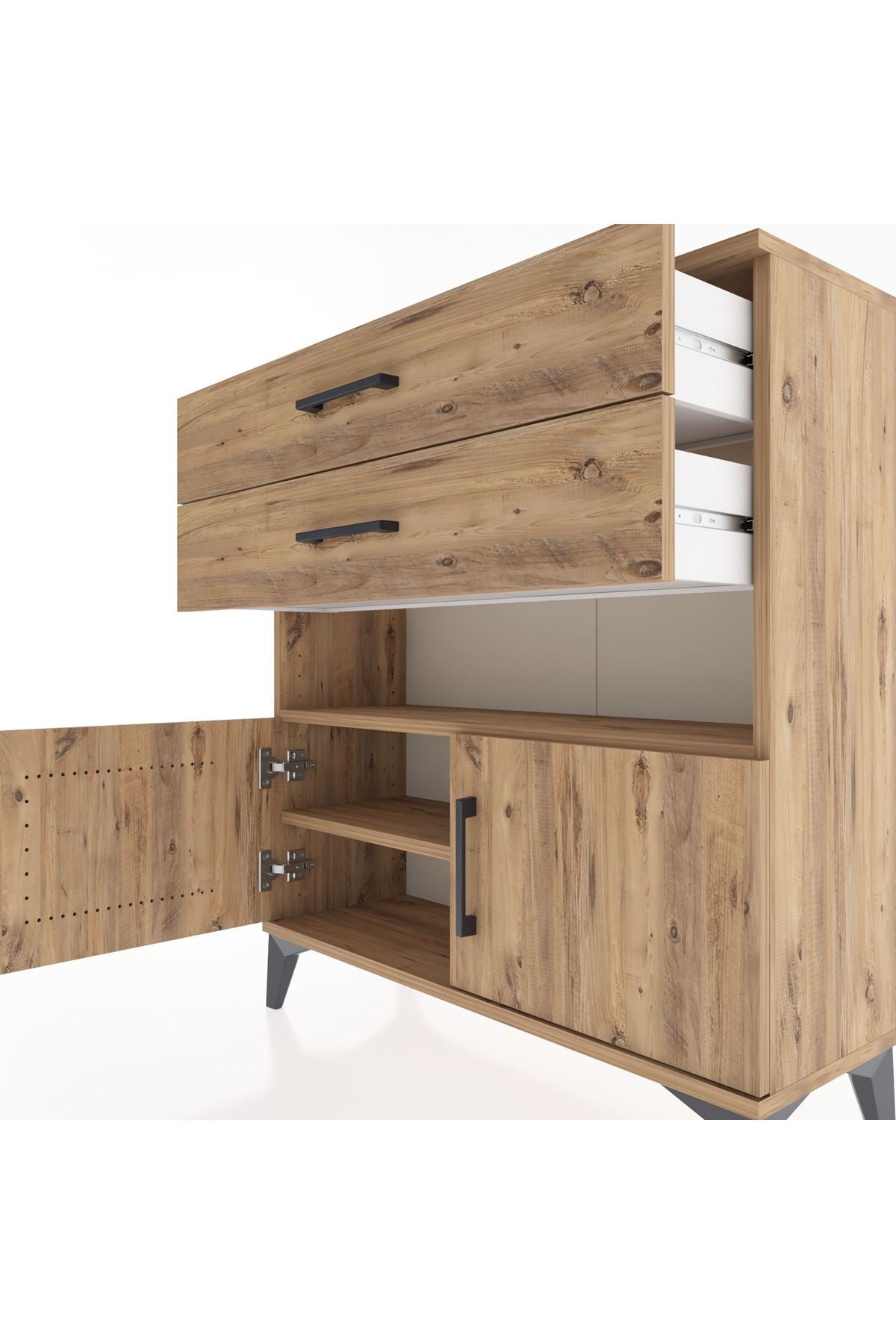 Arges Şifonyer 2 Raflı 2 Çekmeceli 2 Kapaklı 88x30x96 Çam-Çam