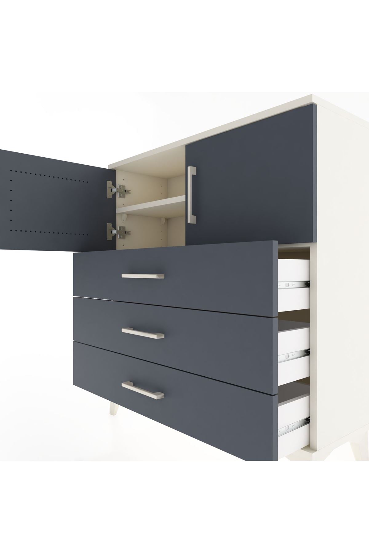 Arges Şifonyer 2 Raflı 3 Çekmeceli 2 Kapaklı 88x30x96 Aytaşı-Antrasit