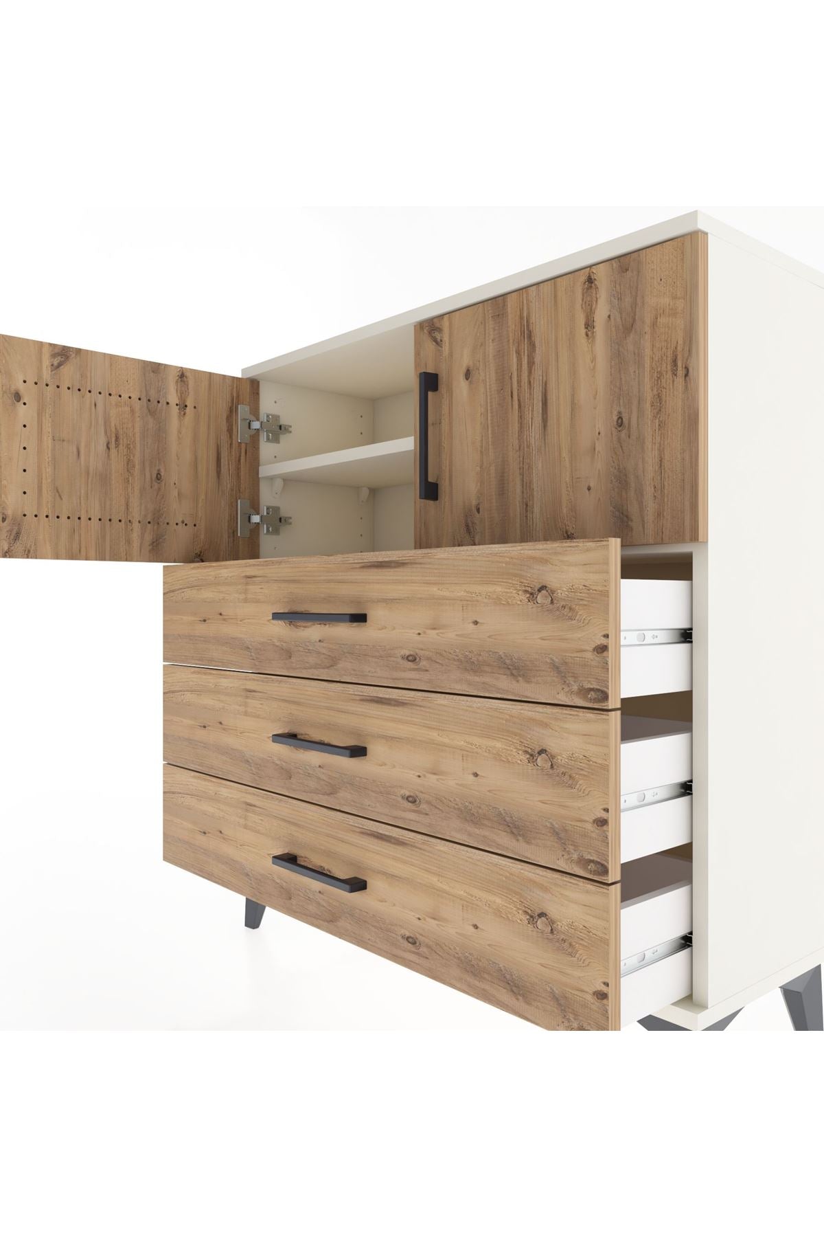 Arges Şifonyer 2 Raflı 3 Çekmeceli 2 Kapaklı 88x30x96 Aytaşı-Çam