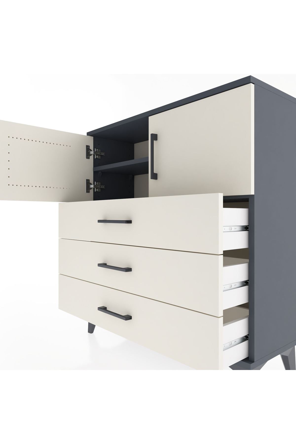 Arges Şifonyer 2 Raflı 3 Çekmeceli 2 Kapaklı 88x30x96 Antrasit-Aytaşı