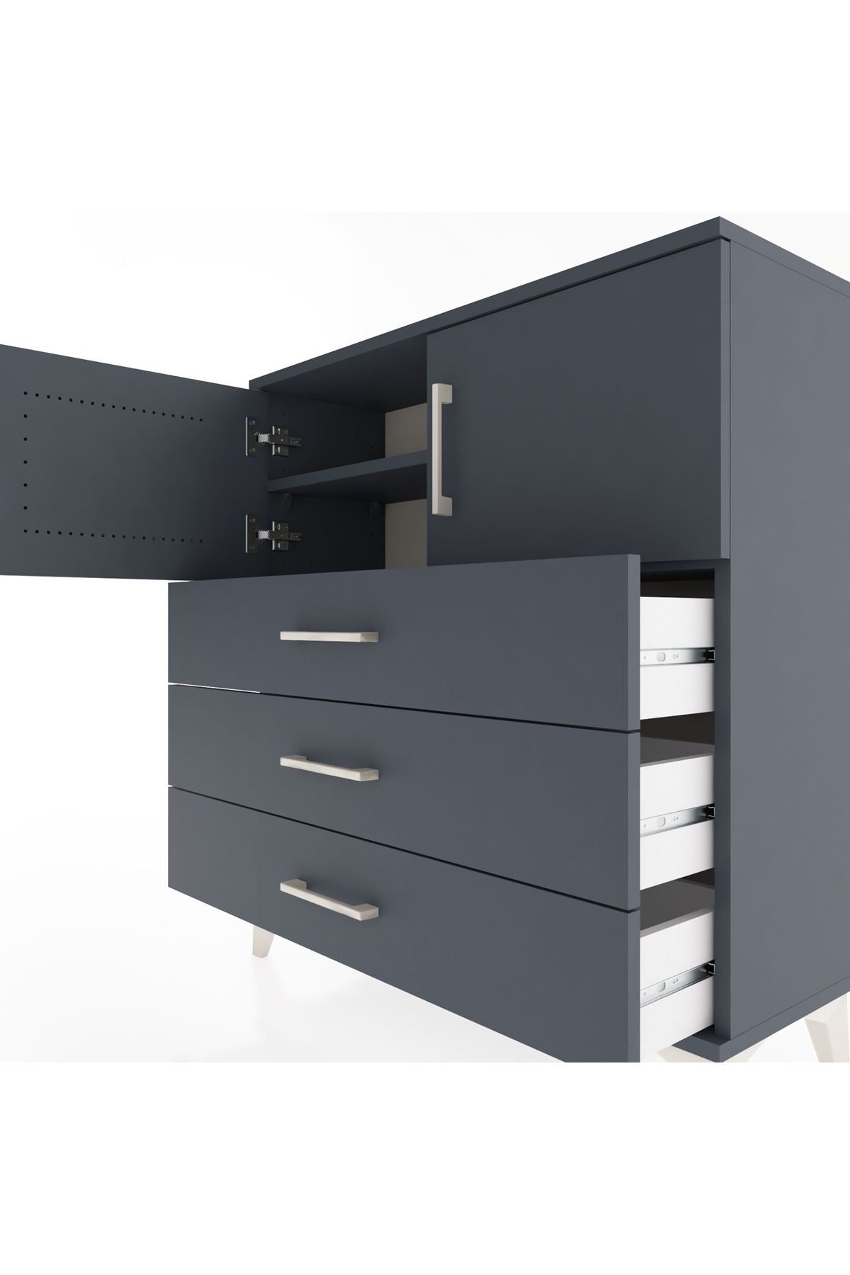 Arges Şifonyer 2 Raflı 3 Çekmeceli 2 Kapaklı 88x30x96 Antrasit-Antrasit