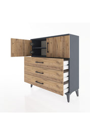 Arges Şifonyer 2 Raflı 3 Çekmeceli 2 Kapaklı 88x30x96 Antrasit-Çam