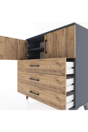 Arges Şifonyer 2 Raflı 3 Çekmeceli 2 Kapaklı 88x30x96 Antrasit-Çam