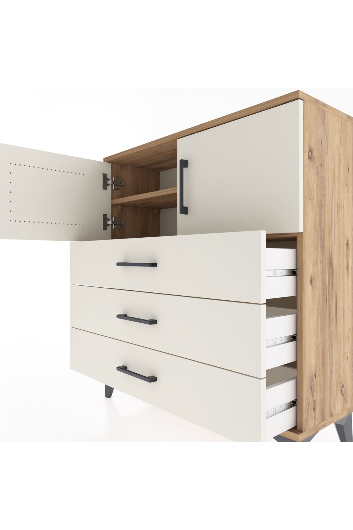 Arges Şifonyer 2 Raflı 3 Çekmeceli 2 Kapaklı 88x30x96 Çam-Aytaşı