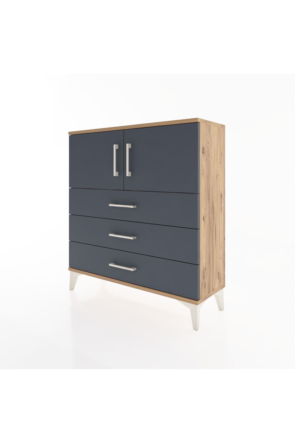 Arges Şifonyer 2 Raflı 3 Çekmeceli 2 Kapaklı 88x30x96 Çam-Antrasit