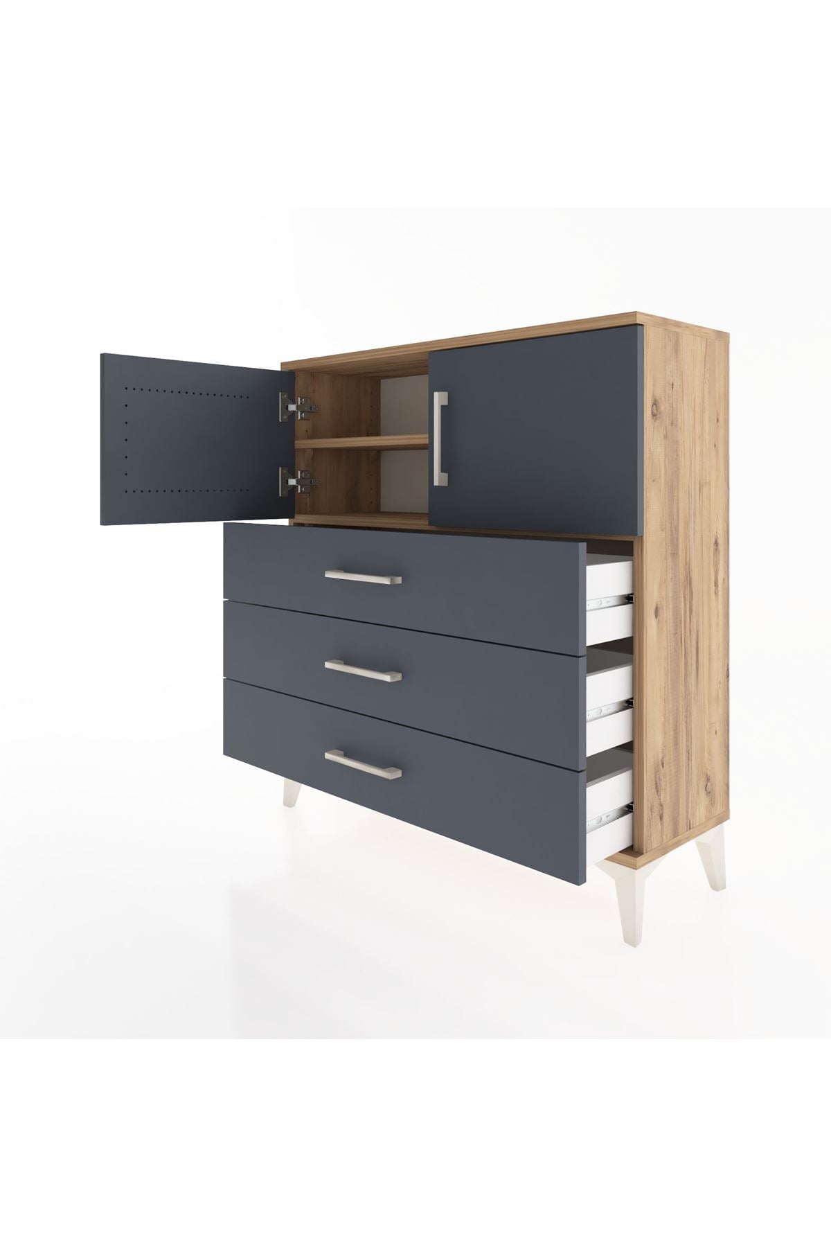 Arges Şifonyer 2 Raflı 3 Çekmeceli 2 Kapaklı 88x30x96 Çam-Antrasit