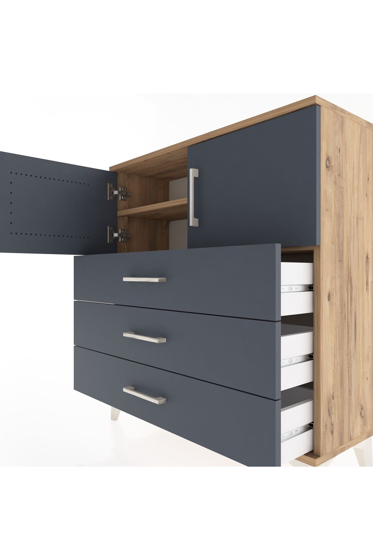 Arges Şifonyer 2 Raflı 3 Çekmeceli 2 Kapaklı 88x30x96 Çam-Antrasit