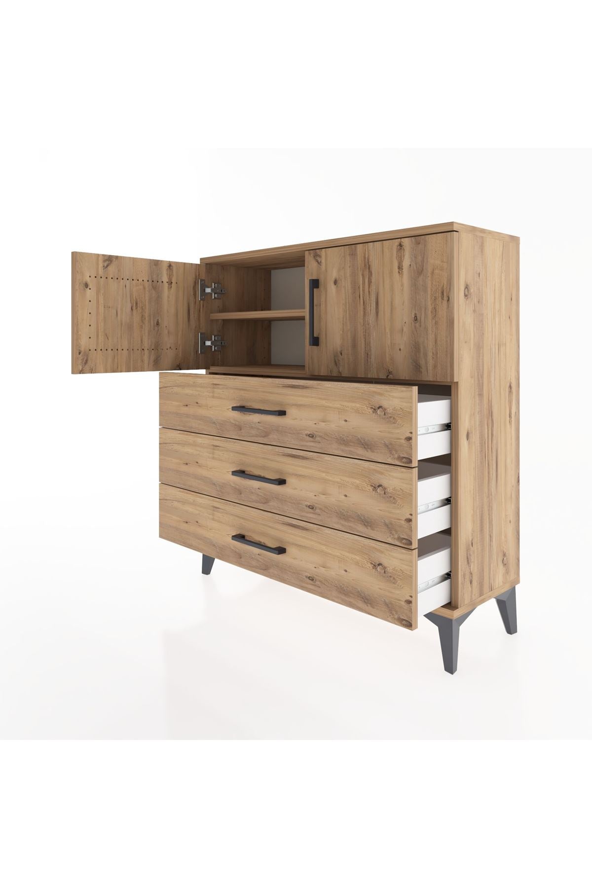 Arges Şifonyer 2 Raflı 3 Çekmeceli 2 Kapaklı 88x30x96 Çam-Çam