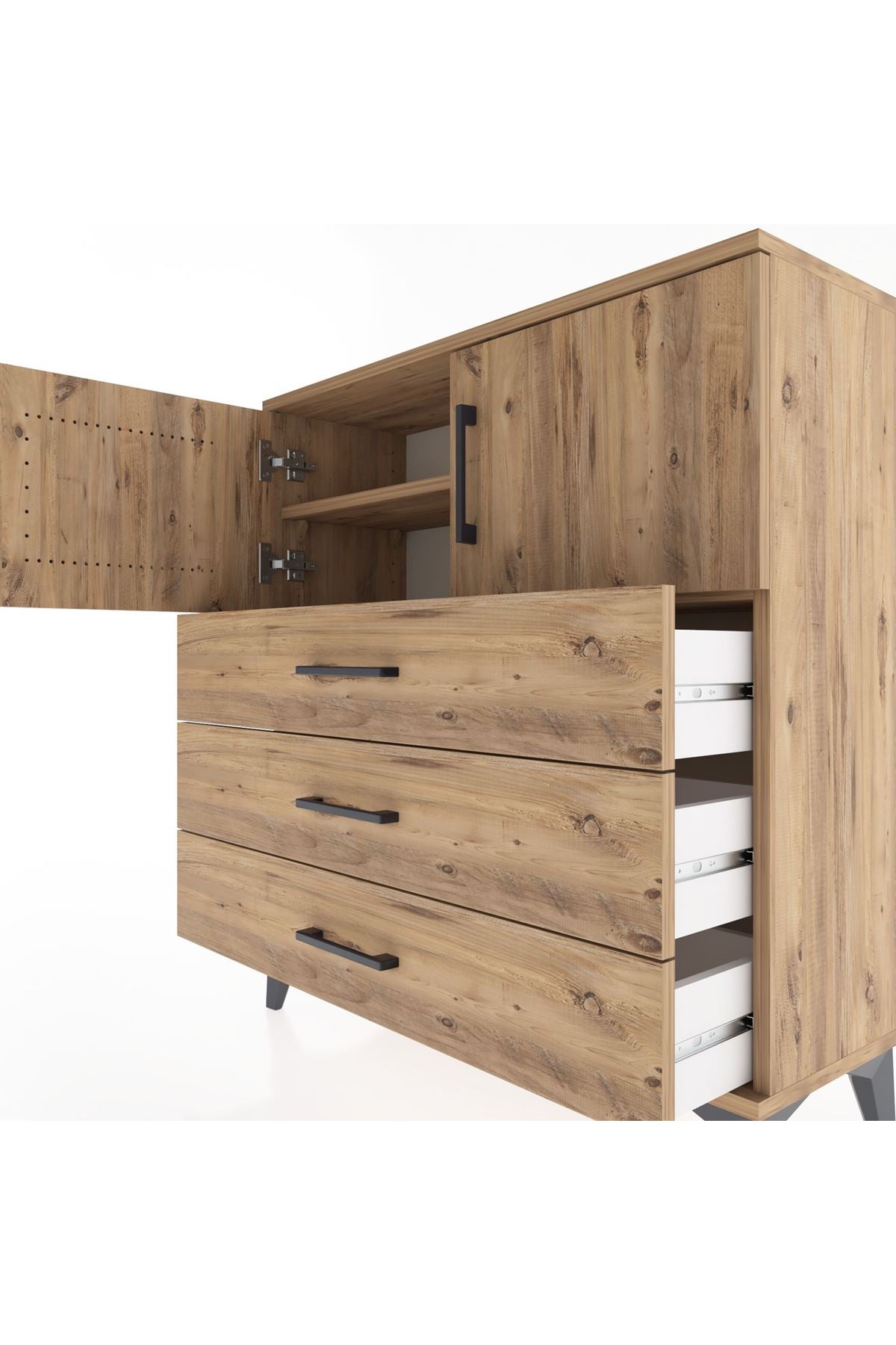 Arges Şifonyer 2 Raflı 3 Çekmeceli 2 Kapaklı 88x30x96 Çam-Çam