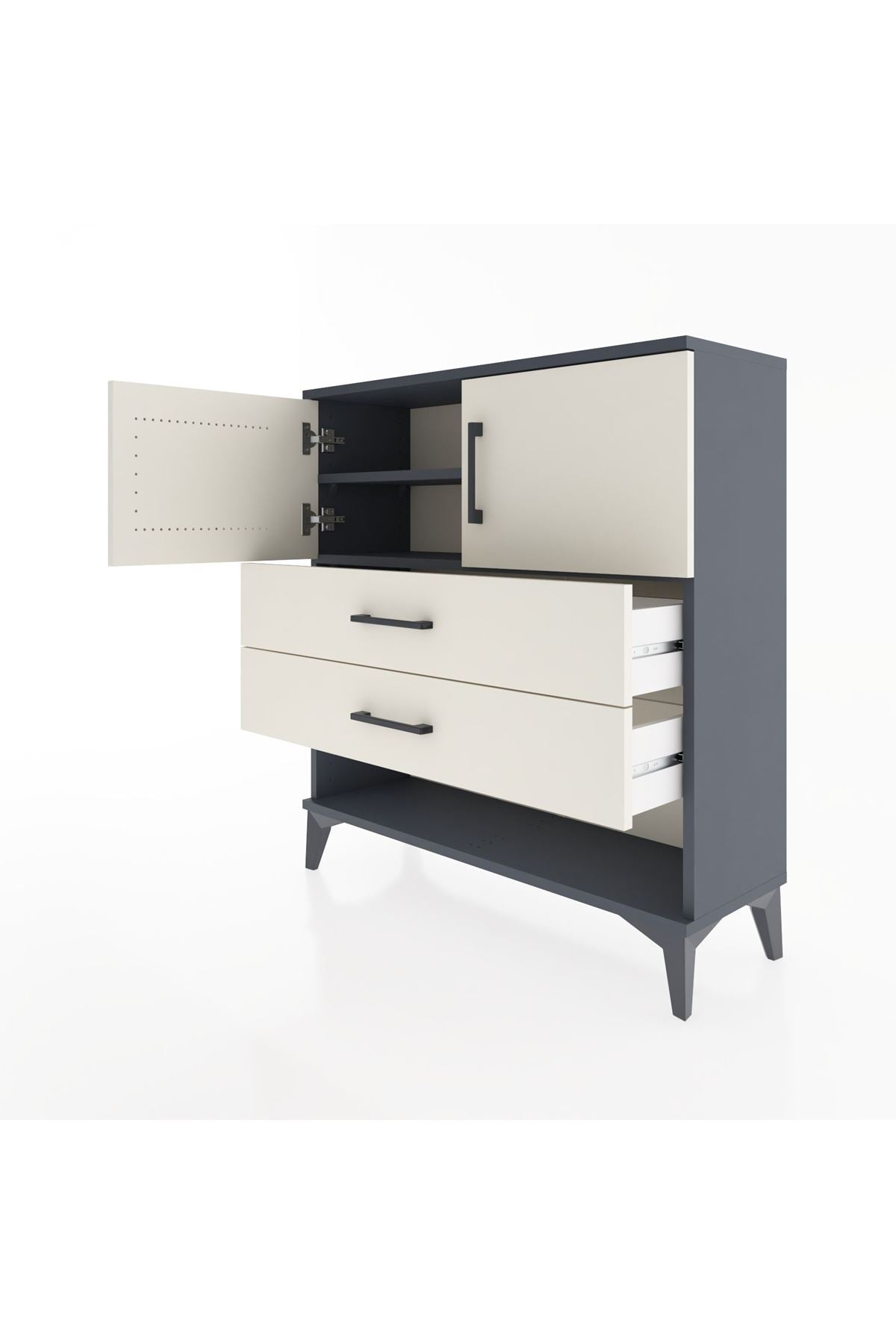 Arges Şifonyer 2 Raflı 2 Çekmeceli 2 Kapaklı 88x30x96 Antrasit-Aytaşı