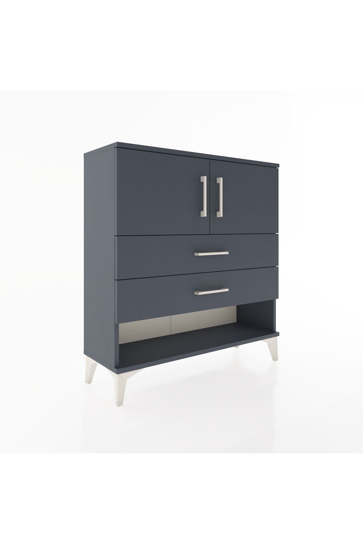 Arges Şifonyer 2 Raflı 2 Çekmeceli 2 Kapaklı 88x30x96 Antrasit-Antrasit