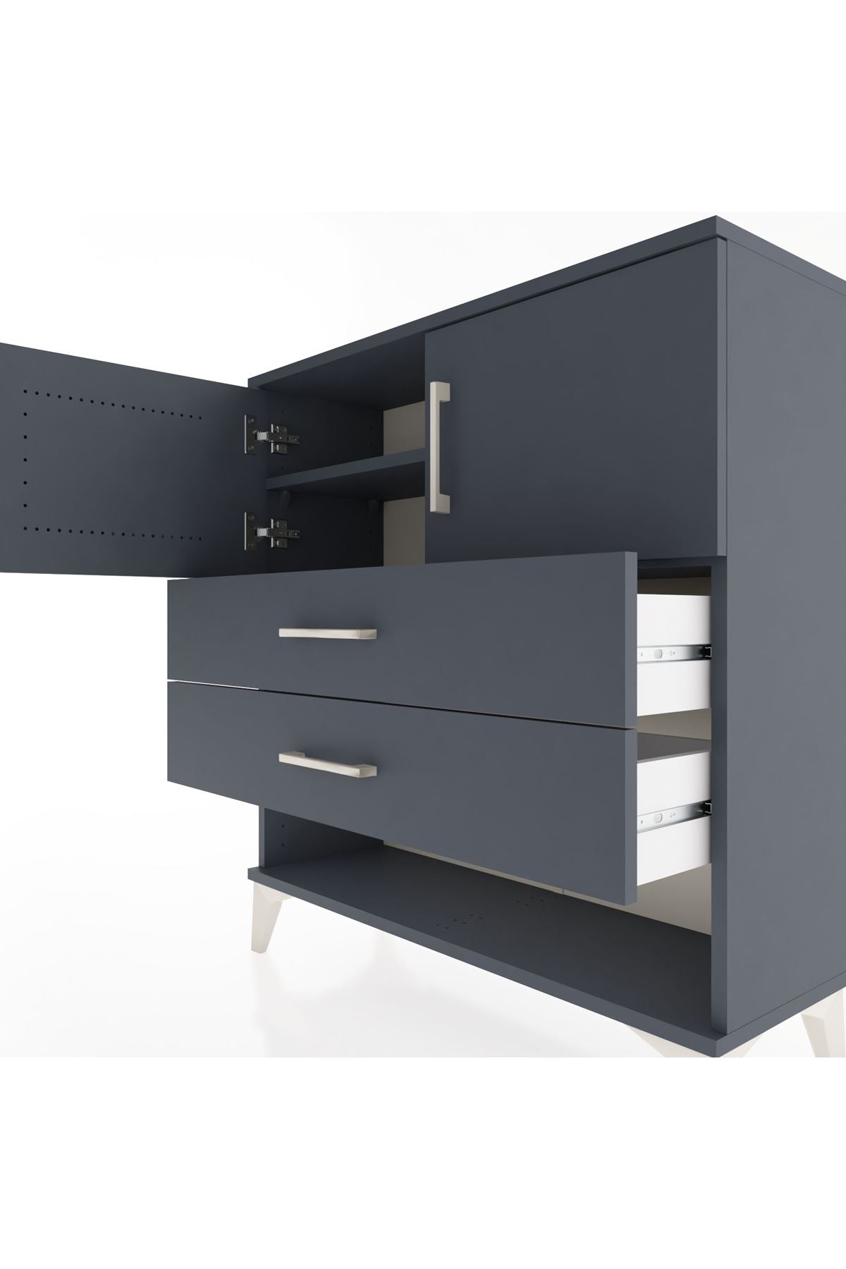 Arges Şifonyer 2 Raflı 2 Çekmeceli 2 Kapaklı 88x30x96 Antrasit-Antrasit