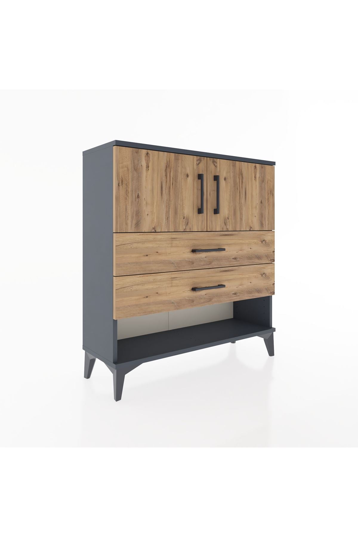 Arges Şifonyer 2 Raflı 2 Çekmeceli 2 Kapaklı 88x30x96 Antrasit-Çam