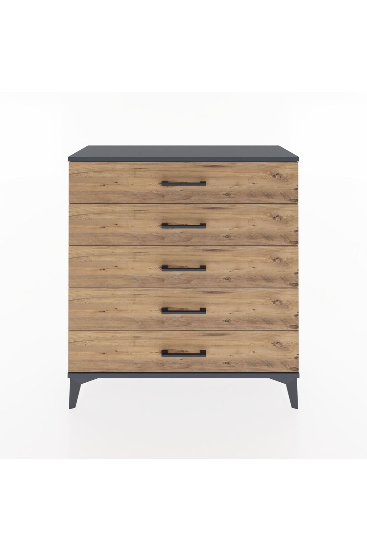 Arges Şifonyer 5 Çekmeceli 88x30x96 Antrasit-Çam