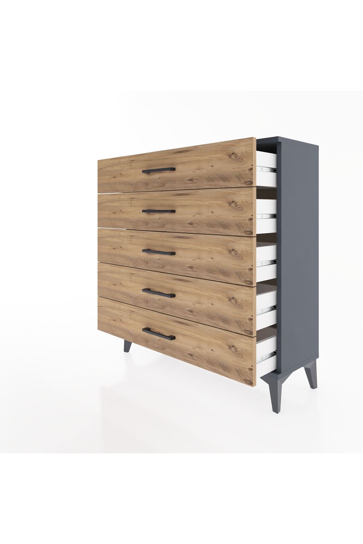 Arges Şifonyer 5 Çekmeceli 88x30x96 Antrasit-Çam