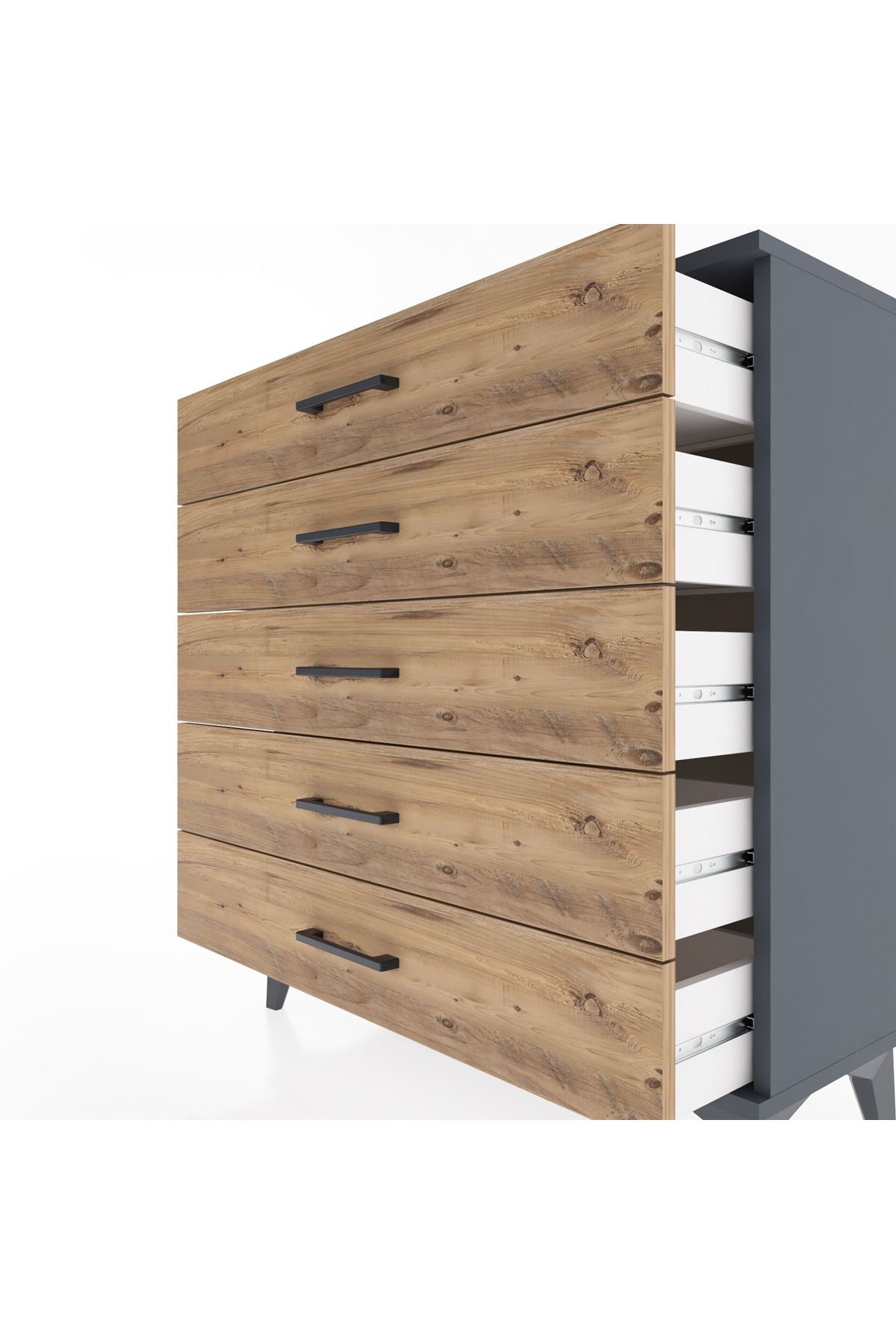 Arges Şifonyer 5 Çekmeceli 88x30x96 Antrasit-Çam