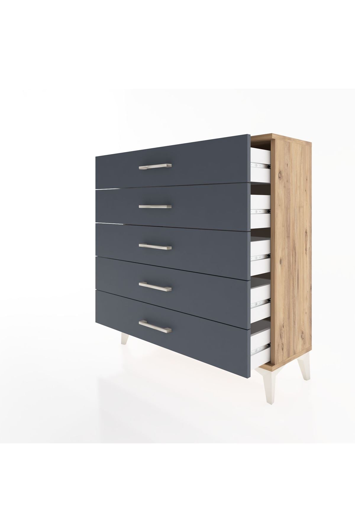 Arges Şifonyer 5 Çekmeceli 88x30x96 Çam-Antrasit