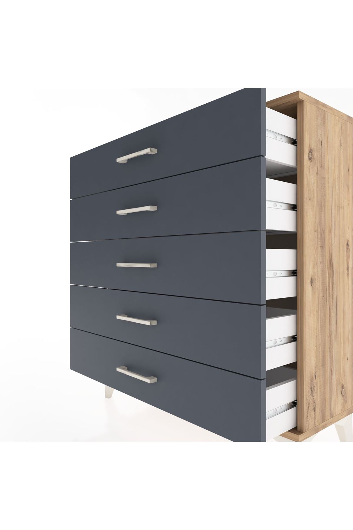 Arges Şifonyer 5 Çekmeceli 88x30x96 Çam-Antrasit