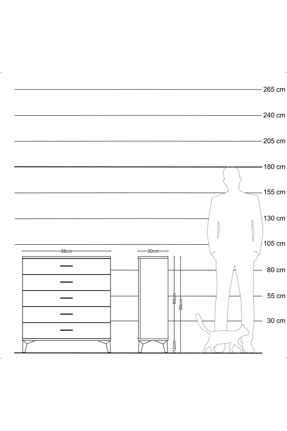 Arges Şifonyer 5 Çekmeceli 88x30x96 Çam-Antrasit