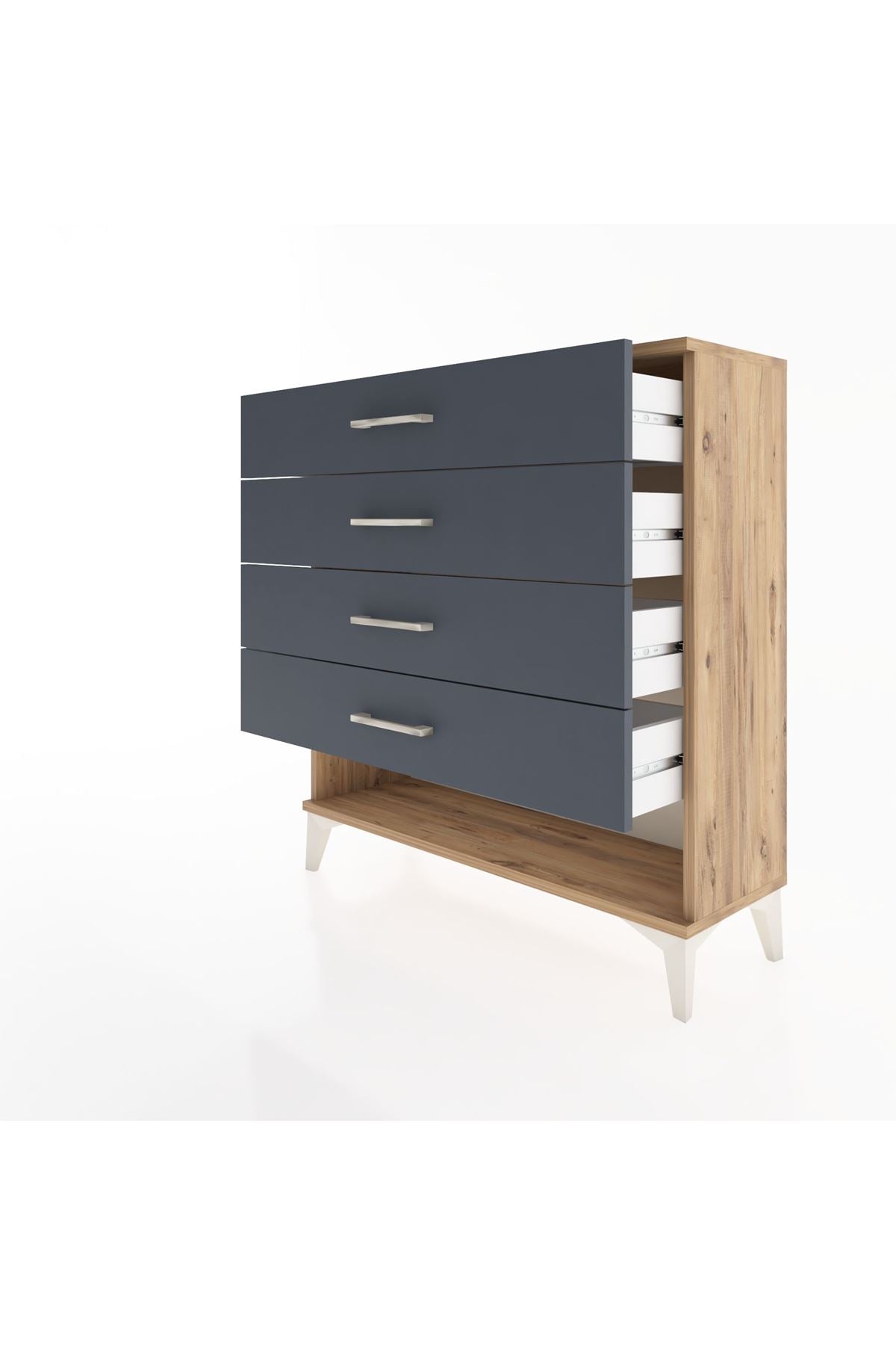 Arges Şifonyer 4 Çekmeceli 88x30x96 Çam-Antrasit