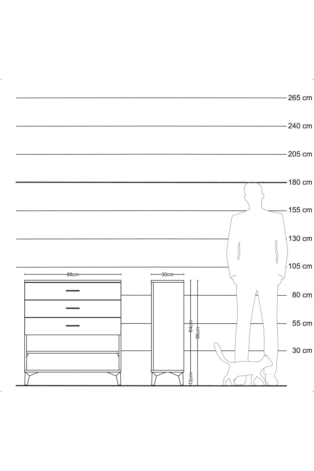 Arges Şifonyer Tek Raflı 3 Çekmeceli 88x30x96 Aytaşı-Antrasit