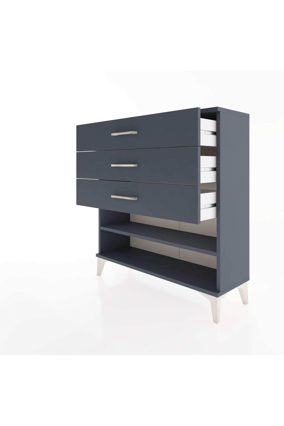 Arges Şifonyer Tek Raflı 3 Çekmeceli 88x30x96 Antrasit-Antrasit