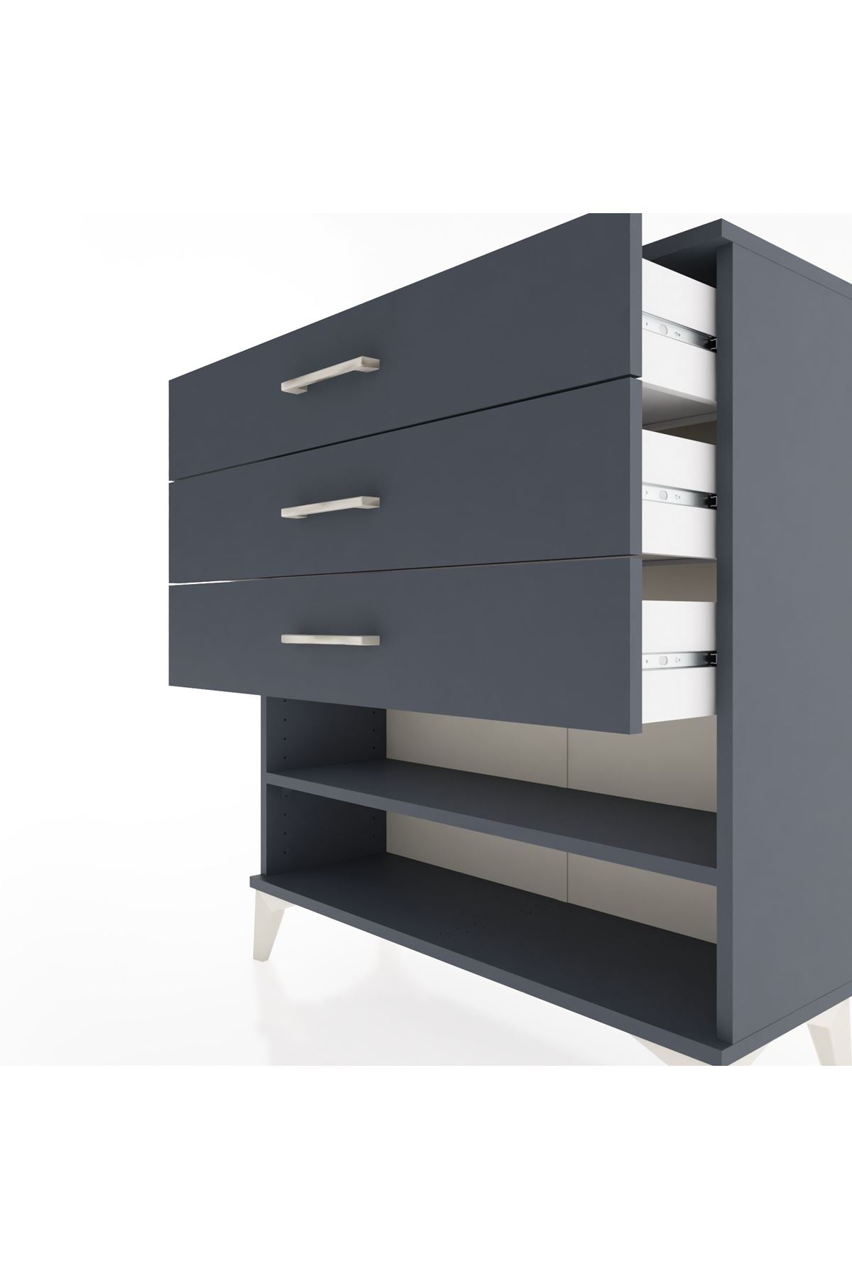 Arges Şifonyer Tek Raflı 3 Çekmeceli 88x30x96 Antrasit-Antrasit