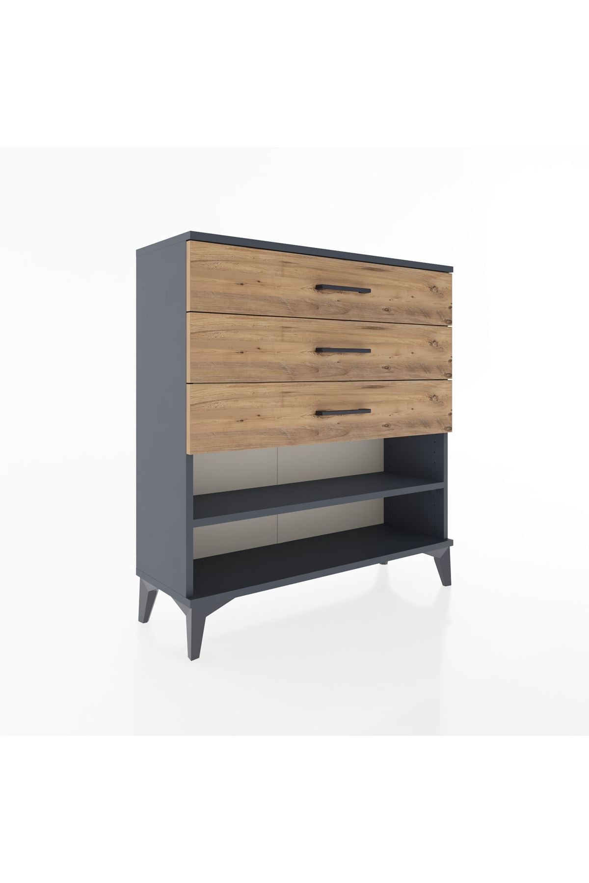 Arges Şifonyer Tek Raflı 3 Çekmeceli 88x30x96 Antrasit-Çam