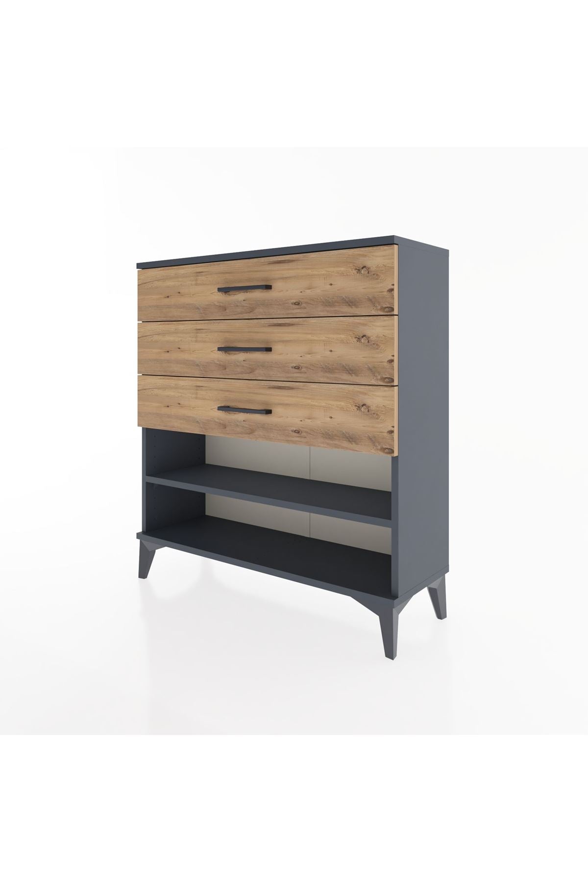 Arges Şifonyer Tek Raflı 3 Çekmeceli 88x30x96 Antrasit-Çam