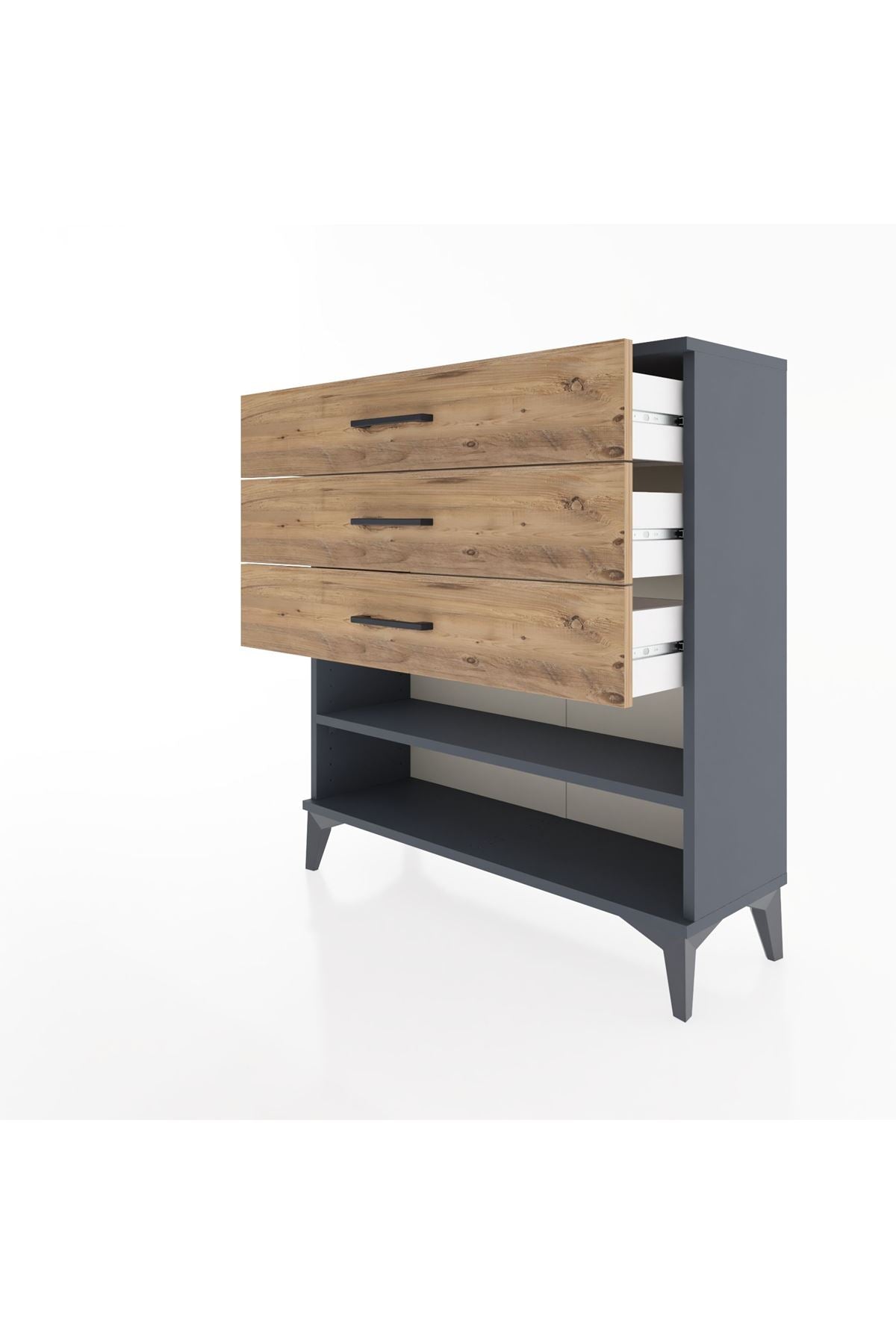 Arges Şifonyer Tek Raflı 3 Çekmeceli 88x30x96 Antrasit-Çam