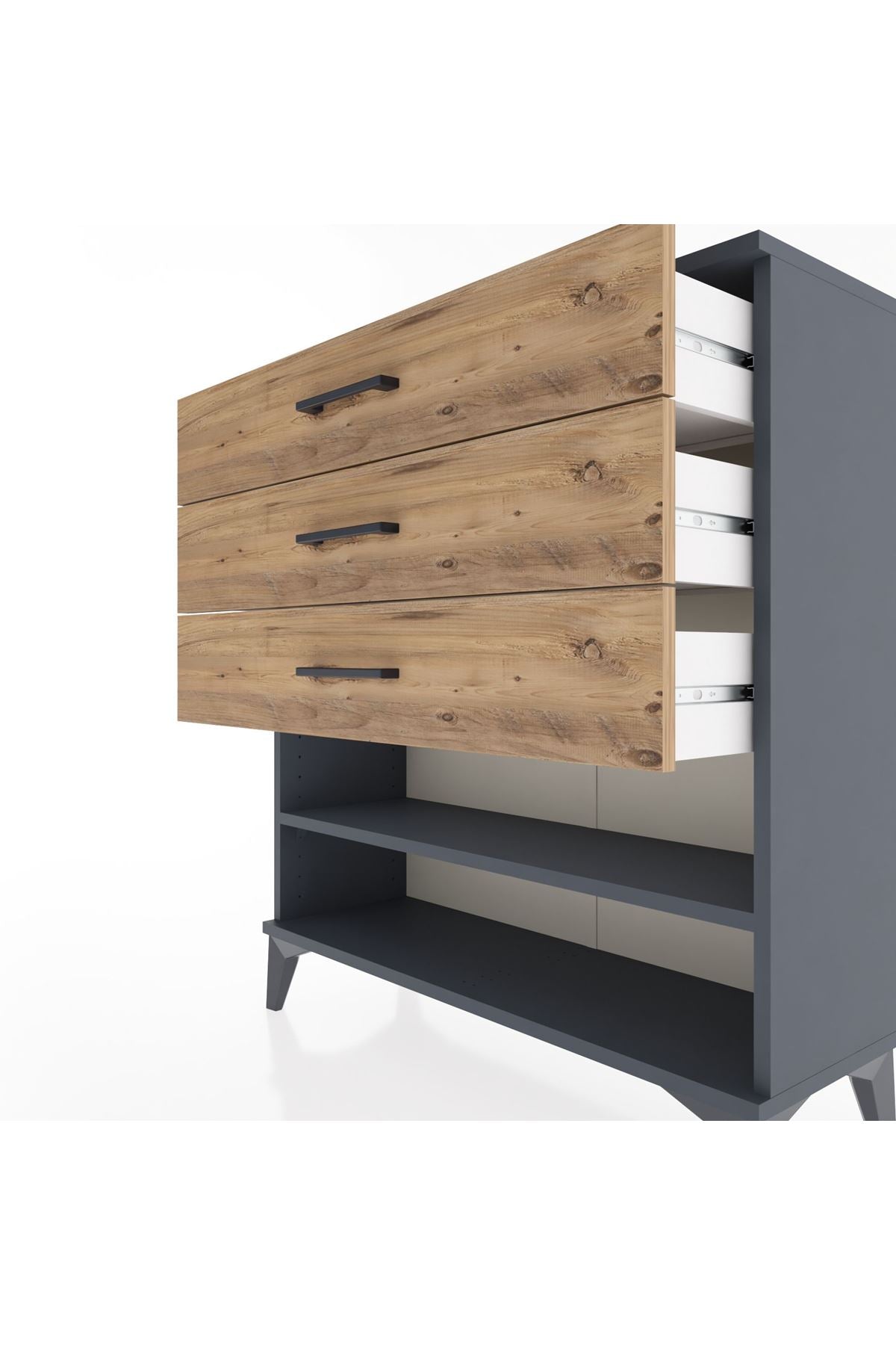 Arges Şifonyer Tek Raflı 3 Çekmeceli 88x30x96 Antrasit-Çam