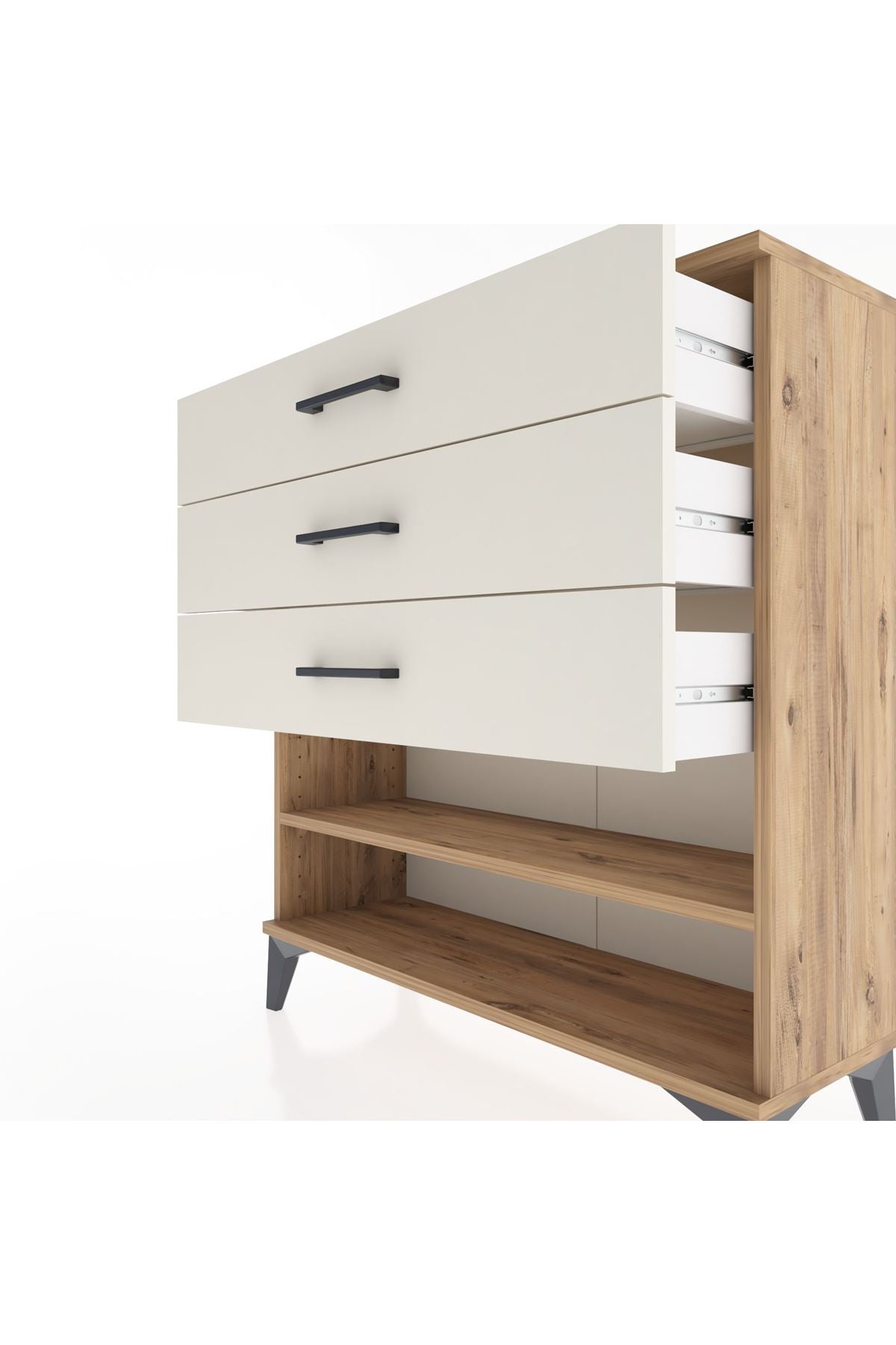 Arges Şifonyer Tek Raflı 3 Çekmeceli 88x30x96 Çam-Aytaşı