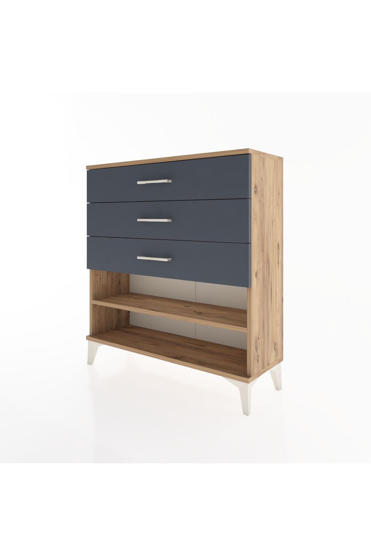 Arges Şifonyer Tek Raflı 3 Çekmeceli 88x30x96 Çam-Antrasit