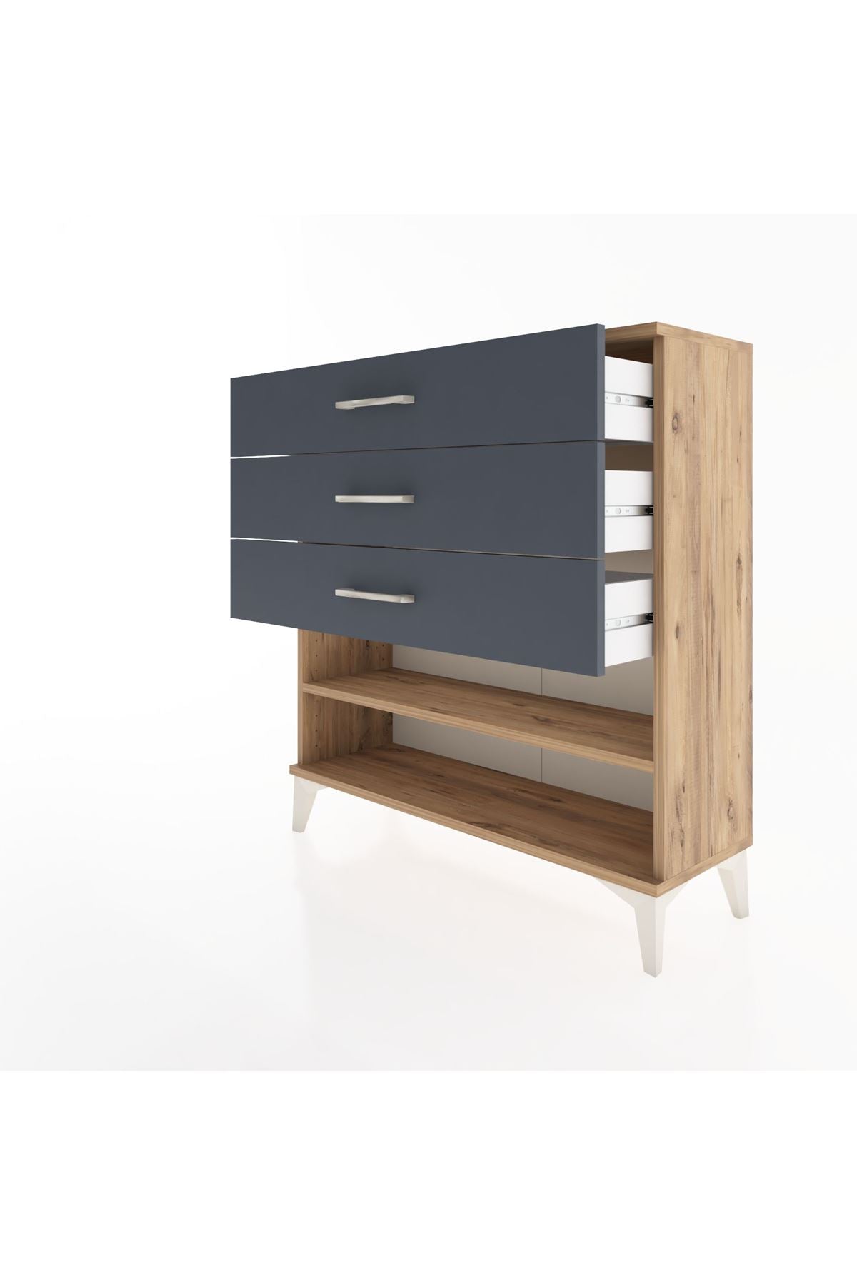 Arges Şifonyer Tek Raflı 3 Çekmeceli 88x30x96 Çam-Antrasit