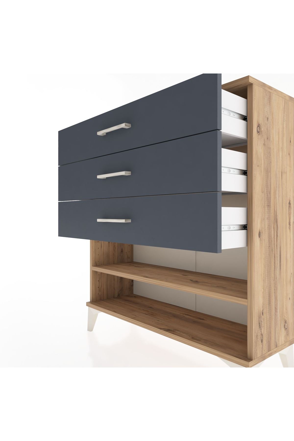 Arges Şifonyer Tek Raflı 3 Çekmeceli 88x30x96 Çam-Antrasit